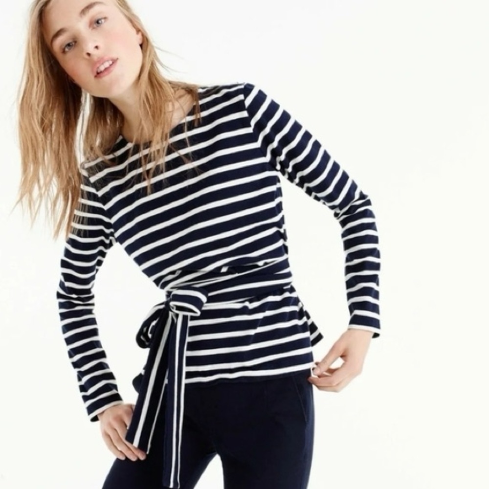 J Crew Navy White striped tie waist Breton  tee, Small